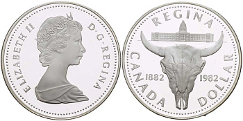 Канада 1 доллар 1982 100 лет городу Реджайна (1882-1982), королевский музей KM 133 серебро PROOF 1072-5-24