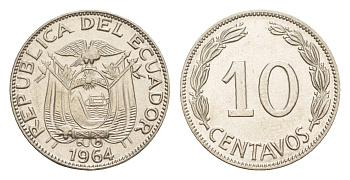 Эквадор 10 сентаво 1964 KM 76c сталь плакированная никелем 4640-1151