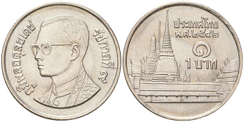 Таиланд 1 бат 1999 BE 2542, Рама IX (1946-2016), королевский дворец KM 183 медно-никель UNC 4614-215