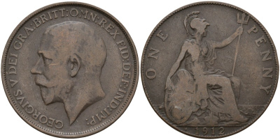Великобритания 1 пенни 1912 Георг V (1910-1936) KM 810, Spink 4051 бронза 4144-436