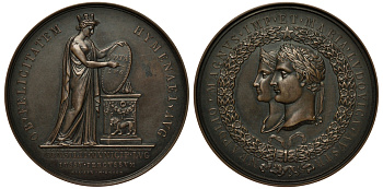 Франция медаль 1810 на свадьбу Наполеона I и Марии-Луизы Австрийской,  1 апреля 1810, поздний чекан, 50,25 мм, 57,56 гр. Slg. Julius 2271 бронза 00-00