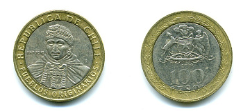 Чили 100 песо 2009 индейцы Мапуче KM 236 биметалл 29-857