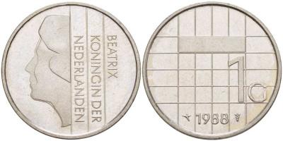 Нидерланды 1 гульден 1988 Беатрикс (1980-2013) KM 205 никель 210-1242