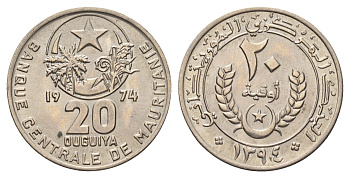 Мавритания 20 угий 1974 KM 5 медно-никель UNC 4127-1833