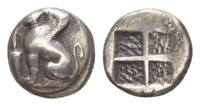 Иония, Хиос драхма 400-320 гг. до н.э. Сфинкс, амфора/инкузный орнамент, 3,42 гр HGC 6, 1124 серебро 00-814-10