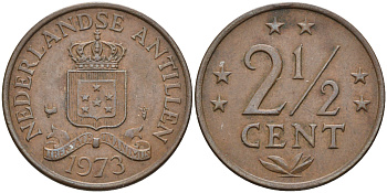 Нидерландские Антилы 2 1/2 цента 1973 Юлиана (1948-1980) KM 9 бронза 4177-341