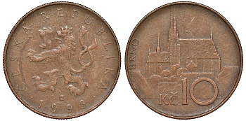Чехия 10 крон 1993 кафедральный собор, город Брно KM 4 сталь плакированная медью 51-2857