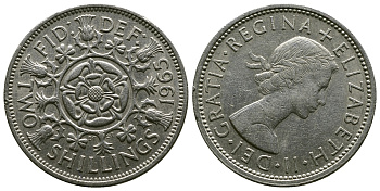 Великобритания 2 шиллинга (флорин) 1965 Елизавета II (1952-2022) KM 906, Spink 4146 медно-никель 4382-544