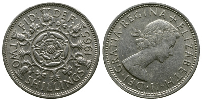 Великобритания 2 шиллинга (флорин) 1965 Елизавета II (1952-2022) KM 906, Spink 4146 медно-никель 4382-544