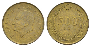 Турция 500 лир 1989 Кемаль Ататюрк KM 989 алюминиевая бронза 4648-841