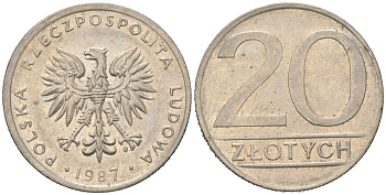 Польша 20 злотых 1987 MW Y 153.1 медно-никель 4616-1214