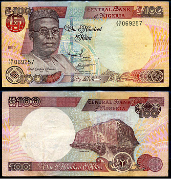 Нигерия 100 найра 1999 Обафеми Аволово, гора Зума Ро Pick 28 b бумага 8592-45-3-2