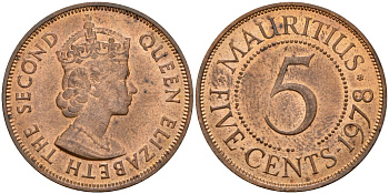 Маврикий 5 центов 1978 Елизавета II (1953-1986) KM 34 бронза UNC 3897-1125