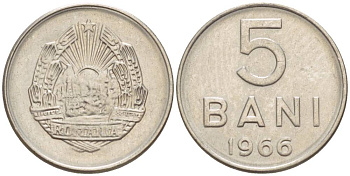 Румыния 5 бани 1966 год тип KM 92 сталь плакированная никелем 4549-214