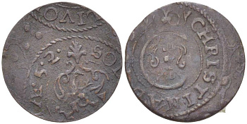 Ливония 1 солид (шелаг, шиллинг) 1652 КОРОЛЕВА КРИСТИНА (1632-1654), ШВЕДСКАЯ ОККУПАЦИЯ, ВЕС 0,45 ГР. KM 2 серебро 1517-1031