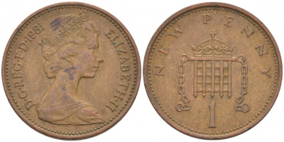 Великобритания 1 пенни 1981 Елизавета II (1952-2022) KM 915, Spink 4237 (B1) бронза 112-1257