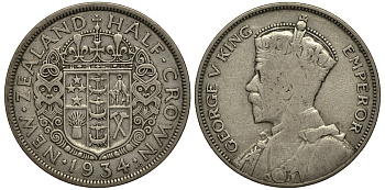 Новая Зеландия 1/2 кроны 1934 Георг V (1910-1936) KM 5 серебро 272-733