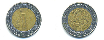 Мексика 1 песо 1998 KM 603 биметалл 176-1236