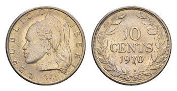 Либерия 10 центов 1970  KM 15a.2 медно-никель  UNC 4659-431