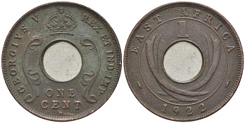 Британская Восточная Африка 1 цент 1922 H, Георг V (1910-1936) KM 22 бронза 108-1157