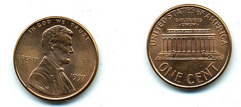 США 1 ЦЕНТ 1997 KM 201b цинк плакированный медью 46-1062