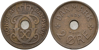 Дания 2 эре 1927 Кристиан X (1912-1947) KM 827 бронза 4147-444