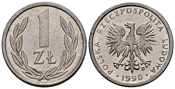 Польша 1 злотый 1990 Y 49.3 алюминий 4164-968