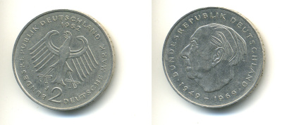 ФРГ 2 марки 1981 D, Теодор Хойс KM 127, J. 407 медно-никель плакированный никелем 83-1853