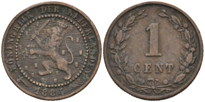 Нидерланды 1 цент 1884 Виллем III (1849-1890) KM 107 бронза 4576-617