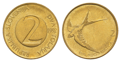 Словения 2 толара 1992  KM 5 латунь  UNC  4660-125