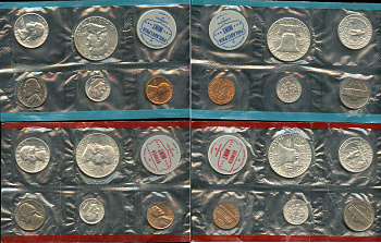 США официальные наборы из 10 монет и 2 жетона монетного двора 1963 D, P, Франклин KM MS 116 серебро  UNC  3-6-1-13