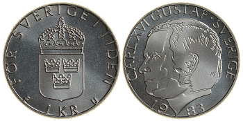 Швеция 1 крона 1983 Карл XVI Густав (1973- ) KM 852a медно-никель UNC 4179-1223