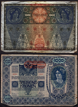 Австрия 1000 крон 1919 Женщина, австрийское знаме, с печатью Pick 61 (2) бумага 7547-87-3-2