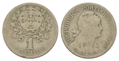 Португалия 1 эскудо 1929 KM 578 никель латунь 4654-251