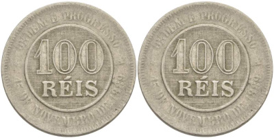 БРАЗИЛИЯ 100 РЕЙС 1889 РЕСПУБЛИКА KM 483 медно-никель 4529-536