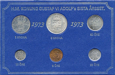 Швеция набор монетного двора из 6 монет 1973 в картоне, Густав VI Адольф (1950-1973) KM MS1 UNC 7-5-7-207