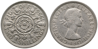 Великобритания 2 шиллинга (флорин) 1966 Елизавета II (1952-2022) KM 906, Spink 4146 медно-никель 4680-746