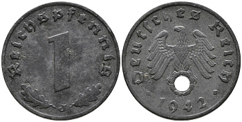 ГЕРМАНИЯ 1 РЕЙХСПФЕННИГ 1942 J KM 97, J.369 цинк 96-749