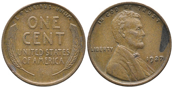 США 1 ЦЕНТ 1927 ЛИНКОЛЬН KM 132 бронза 100-1038