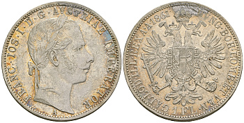 Австрия 1 флорин 1861 A, Франц Иосиф I (1848-1916), возможно с напайки KM 2219 серебро 4557-243