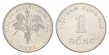 Южный Вьетнам 1 донг 1971 ФАО KM 7a сталь плакированная никелем UNC 4160-327
