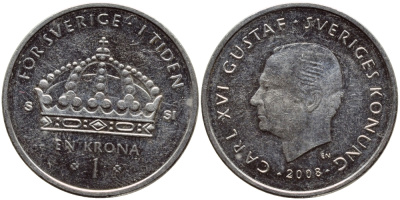 Швеция 1 крона 2008 Карл XVI Густав (1973- ) KM 894 медно-никель 87-321
