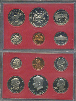 США годовой набор из 6 монет (1, 5, 10, 25 и 50 центов; 1 доллар) 1981 в оригинальной упаковке KM PS146 (164a, A192, 195a, 201, 202b и 207) PROOF 8-2-06-75