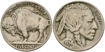 США 5 центов 1934 индеец, бизон KM 134 медно-никель 4525-1047