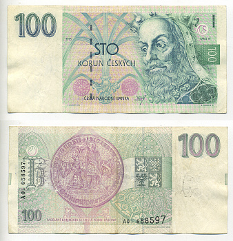 Чехия 100 крон 1993 Карл IV Pick 5 a бумага 6293-37-3