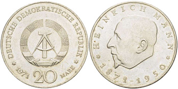 ГДР 20 марок 1971 А, 100 лет со дня рождения Генриха Манна (1871-1950) KM 33, J. 1531 медно-никель 4521-624