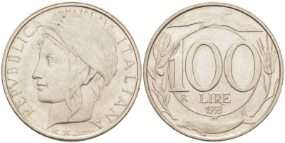 ИТАЛИЯ 100 ЛИР 1993 R KM 159 медно-никель 4529-141