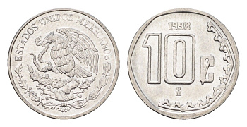 Мексика 10 сентаво 1998 KM 547 нержавеющая сталь UNC 4664-756