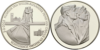 Нидерланды медаль 2002 свадьба Вильяма-Александра и принцессы Максимы  серебро  PROOF  1066-2-13