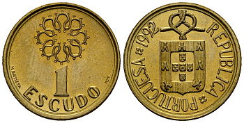 Португалия 1 эскудо 1992 KM 631 никель латунь 4164-1118